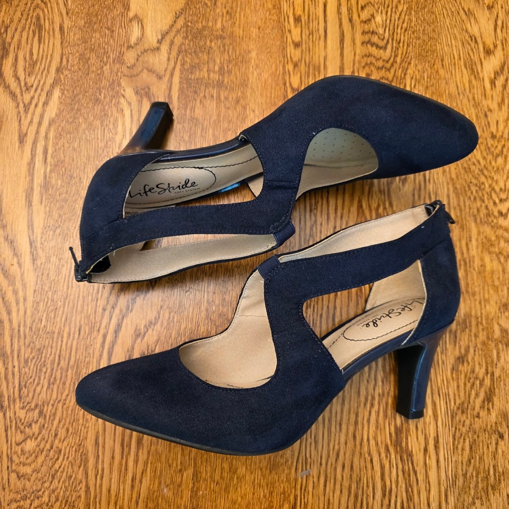 LifeStride Giovanna 2 Navy Blue Faux Suede Cutout Pointed Toe Pumps Heels 9M - Picture 5 of 10